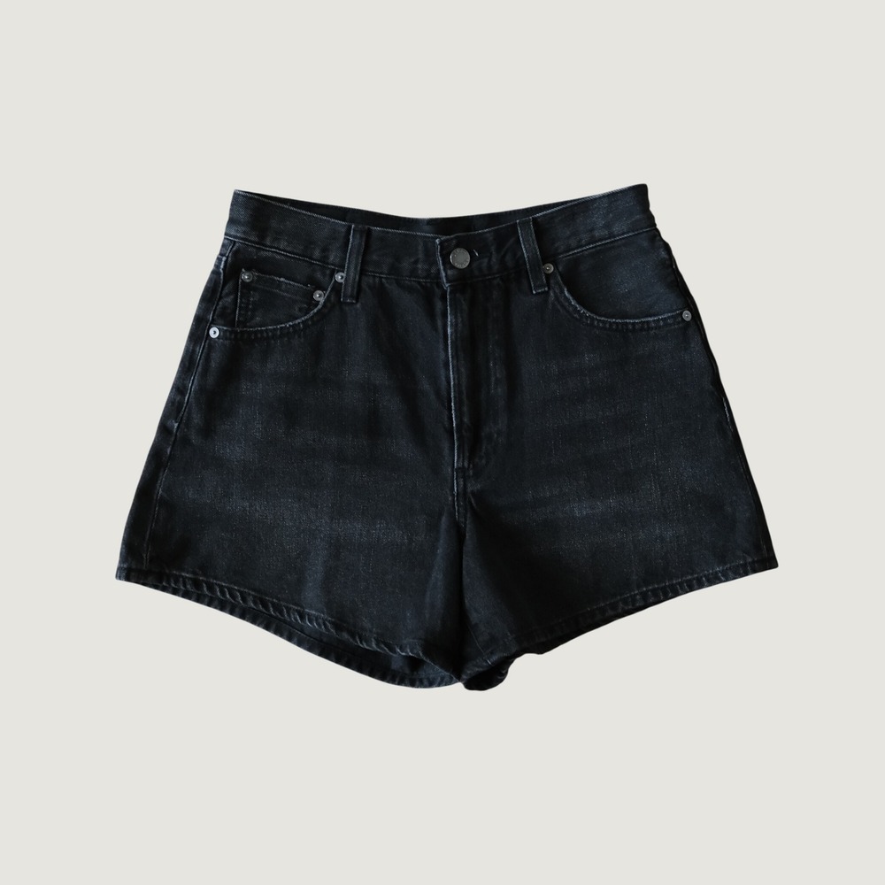 Denim Forum The 90s A-Line Hi Thigh Short Black Denim High Rise 26 Retro Summer